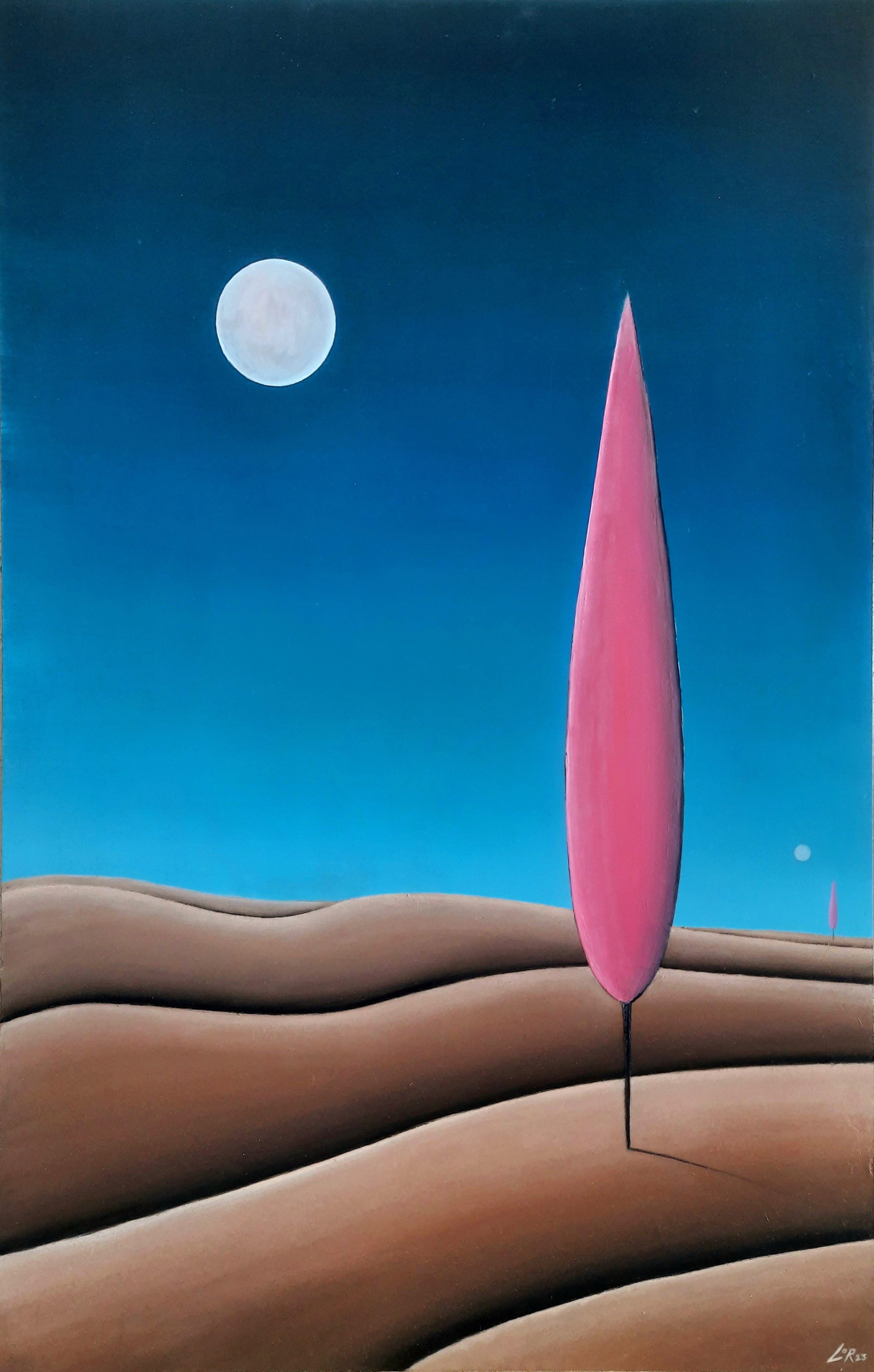 Cipresso bizzarro nello spazio arido e ripetitivo - 60x90 - Tempera a olio
